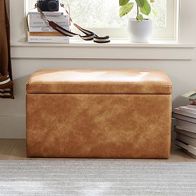 Faux Leather Caramel Rectangular Storage Bench (32")
