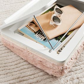 Adjustable Bunny Fur Lapdesk with Storage- Blush