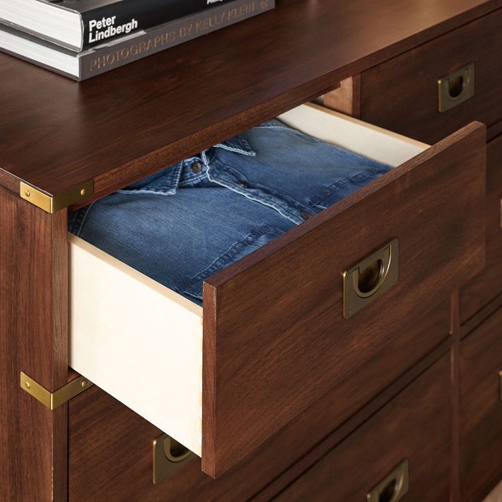 campaign style dresser Vintage Bernhardt Furniture Campaign Style Seven Drawer Dresser Available  to Customize!  Hibiscus House