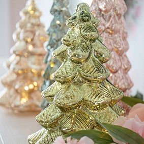 Light-Up Glass Decorative Trees - Set of 4