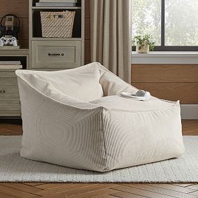 Large Corduroy Ivory Modern Bean Bag Lounger