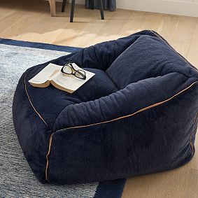 Large Camden Faux Fur Navy Modern Bean Bag Lounger