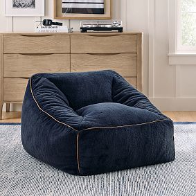 Large Camden Faux Fur Navy Modern Bean Bag Lounger