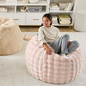 Large Marshmallow Faux Fur Pink Bean Bag Chair Slipcover Only