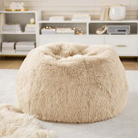 Large Sparkle Faux Fur Taupe Bean Bag Chair Slipcover Only