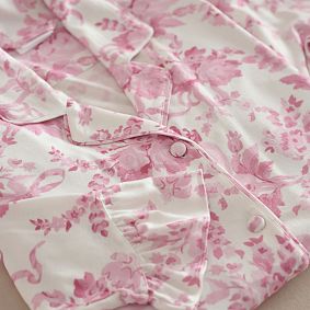 LoveShackFancy Damask Ruffle Long Bamboo Viscose Pajama Set