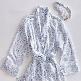 LoveShackFancy Floral Trellis Silky Robe &amp; Floral Trellis Eye Mask Set