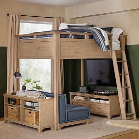 Hampton Double Loft Bed with Cushy Loveseat, Media &amp; Bookcase Set