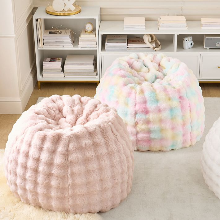 Large Marshmallow Faux Fur Pink Bean Bag Chair | Pottery Barn Teen