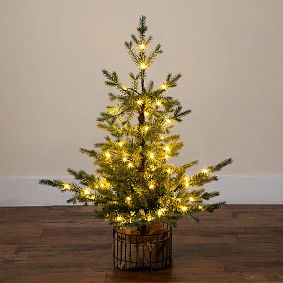 Pre-Lit Christmas Tree in Jute Wire Planter (3 Ft.)