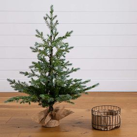Pre-Lit Christmas Tree in Jute Wire Planter (3 Ft.)