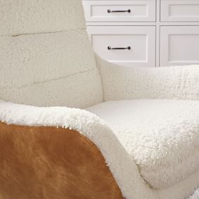 Sherpa Ivory + Faux Leather Caramel Lennon Lounge Chair