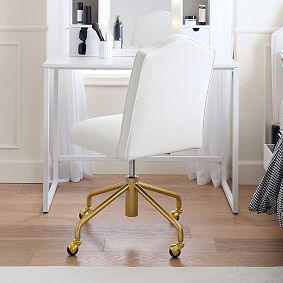 Performance Linen Blend White Piped Desk Chair