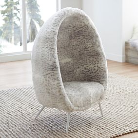Gray Leopard Faux-Fur Cave Chair