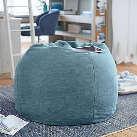 Large Jute Cotton Blend Dark Blue Bean Bag Chair