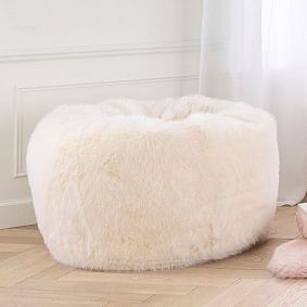 Large Feathery Faux Fur Ivory Bean Bag Chair