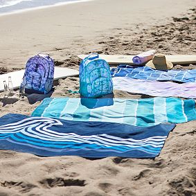Navy Wave Stripe Beach Towel UPF 50+