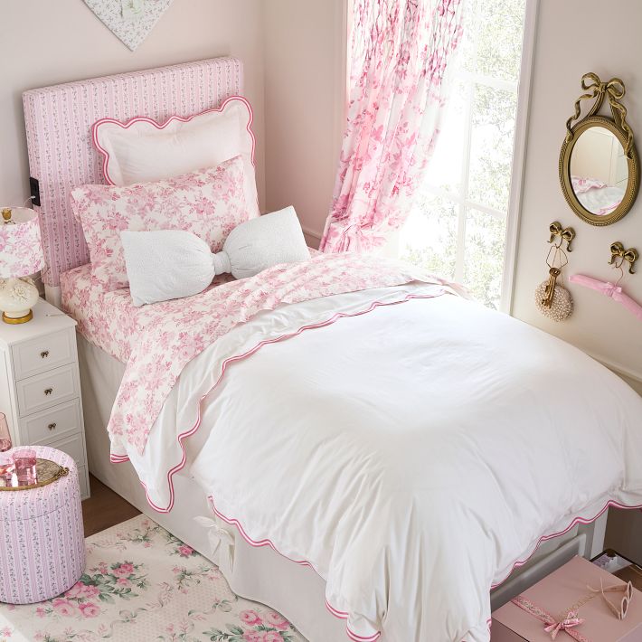 Housse De Couette Pottery Barn Imprimé Damassé Prune Et Blanc, Taille Twin, Neuve Sous Emballage