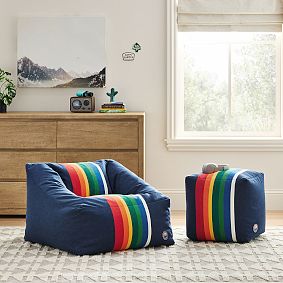Large Pendleton® Crater Lake Stripe Modern Bean Bag Lounger and Pouf Set