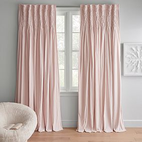 Open Box: Velvet Smocked Top Blackout Curtain, 52"W x 84"L - Blush