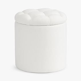 Open Box: Tufted Round Storage Ottoman - Performance Linen Blend White