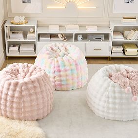 Large Marshmallow Faux Fur Pink Bean Bag Chair Slipcover Only - Thumbnail 5