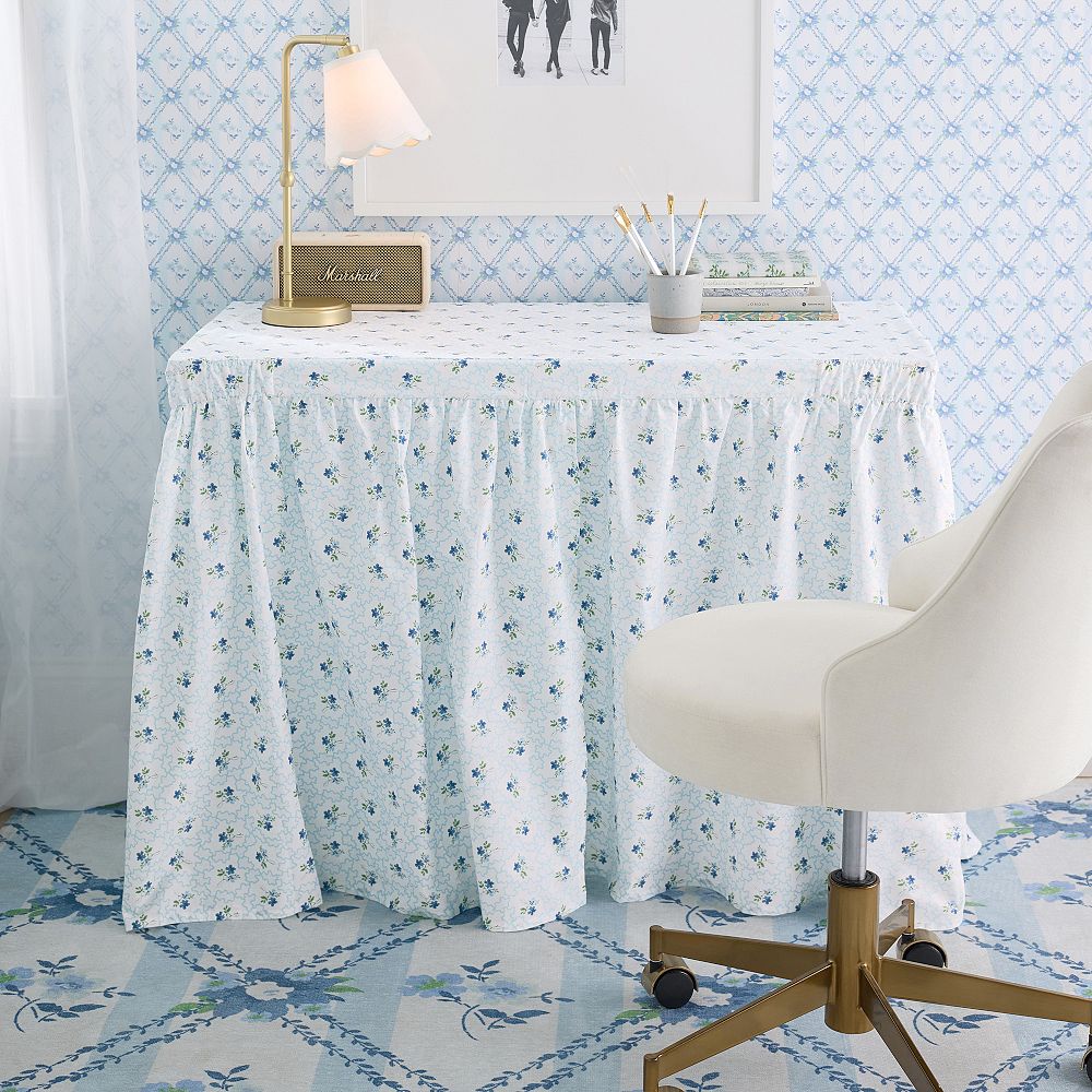 Hill House Home Clematis Scallop Floral Desk Skirt - O/S, Blue Blue Clematis