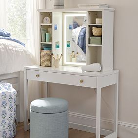 Dorm Light Up Desk Hutch With Mirror (36.5")