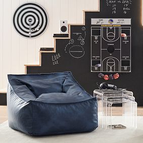 Large Faux Leather Navy Modern Bean Bag Lounger