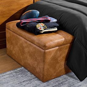 Faux Leather Caramel Rectangular Storage Bench (32")