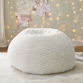 Large Cloud Faux Fur Ivory Bean Bag Chair Slipcover Only