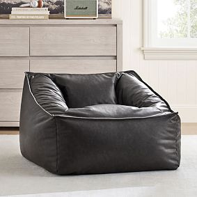 Large Faux Leather Charcoal Modern Bean Bag Lounger