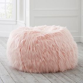 Large Himalayan Faux Fur Blush Bean Bag Chair Slipcover Only