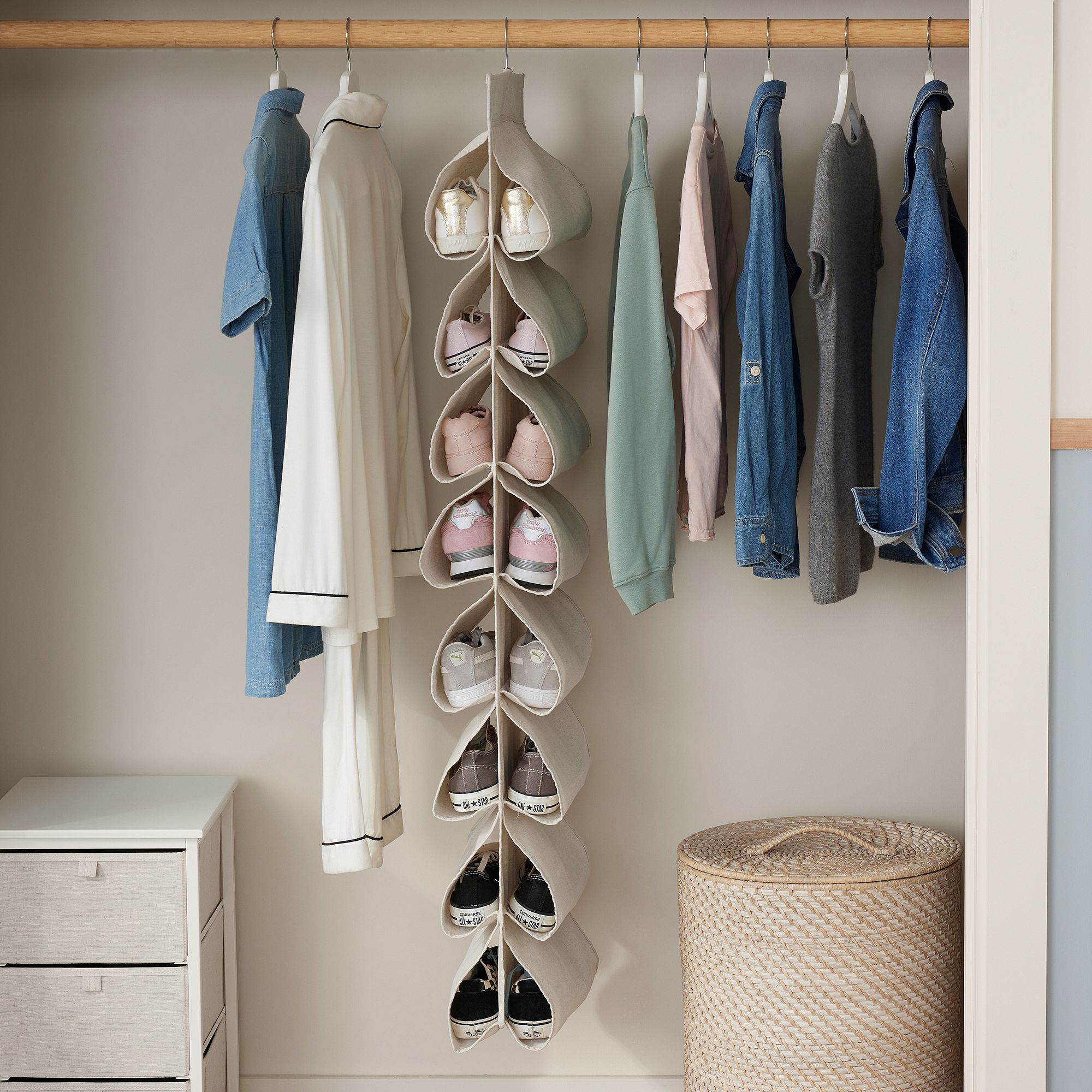 Hanging Closet Side Sling Shoe Storage - Oat