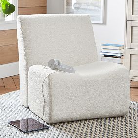 Chunky Bouclé Ivory Laid-Back Lounge Chair &amp; Ottoman