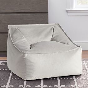 Large Everyday Velvet Light Grey Modern Bean Bag Lounger