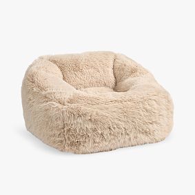 Large Sparkle Faux Fur Taupe Modern Bean Bag Lounger