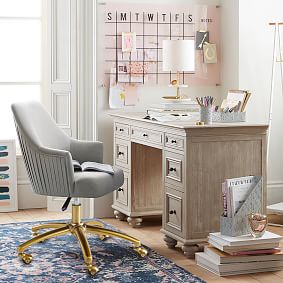 Performance Everyday Velvet Pleated Swivel Desk Chair - Thumbnail 5