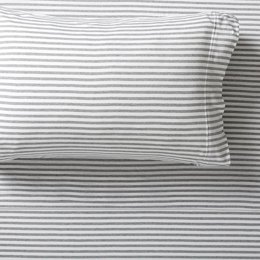 Favorite Tee Striped Organic Sheet Set - Queen, Heathered Light Gray/White