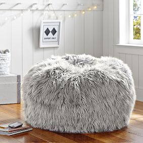 Large Himalayan Faux-Fur Grey Beanbag Chair