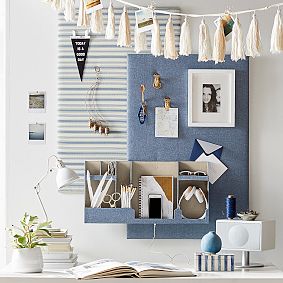 No Nails Dorm Pinboard, Blue Ticking Stripe