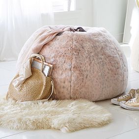 Large Blush Leopard Faux Fur Bean Bag Chair Slipcover Only
