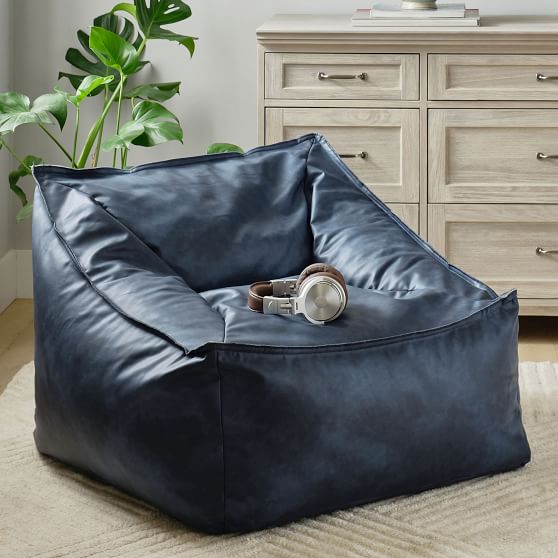 Large Faux Leather Navy Modern Bean Bag Lounger