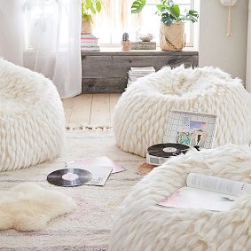 Large Winter Fox Faux Fur Bean Bag Chair