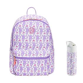 Colby Roller Rabbit Lavender Monkey Backpack &amp; Water Bottle Bundle