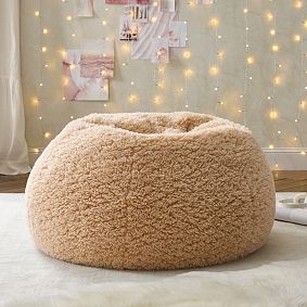 Large Cloud Faux Fur Camel Bean Bag Chair Slipcover Only