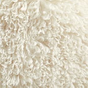 Large Mongolian Faux-Fur Ivory Bean Bag Chair Slipcover Only