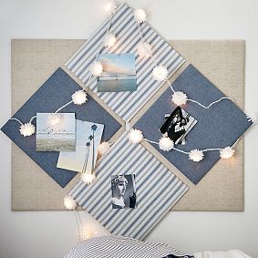 No Nails Dorm Pinboard, Blue Ticking Stripe