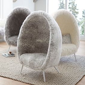 Gray Leopard Faux-Fur Cave Chair