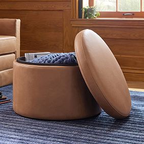 Oversized Round Storage Ottoman (24.5")